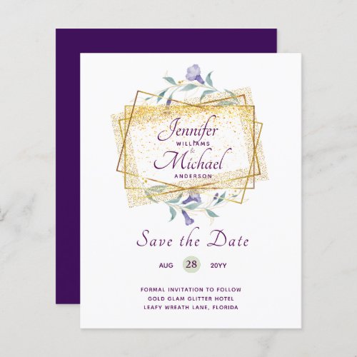 Budget Purple Leafy Floral Wedding Save Dates