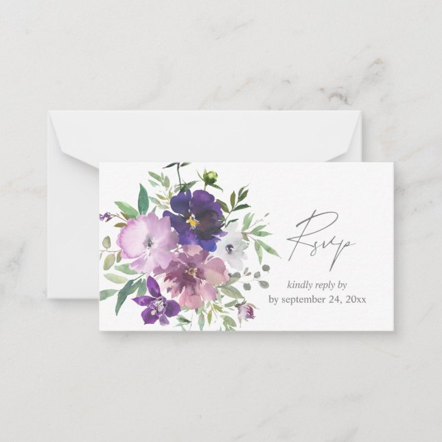 Budget Purple- Light & Dark Floral 2SM Meal RSVP Note Card (Front)