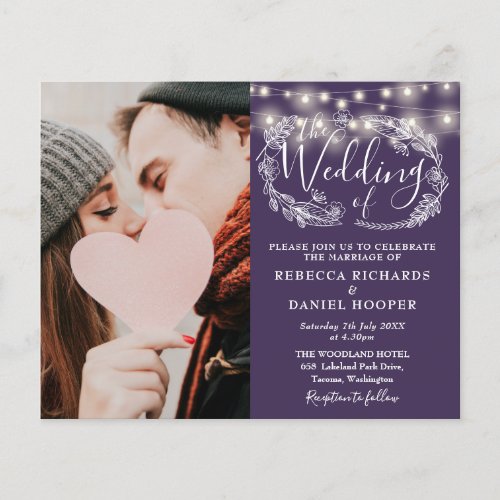 Budget Purple Lights Photo Wedding Details Invite