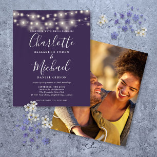 Budget Purple Lights Photo Wedding Invitation