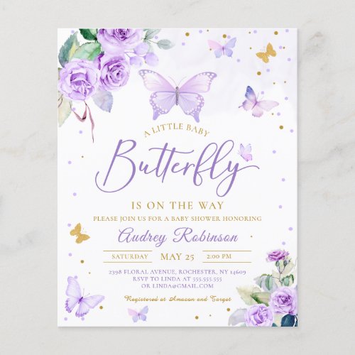 Budget Purple Little Butterfly Baby Shower Invite