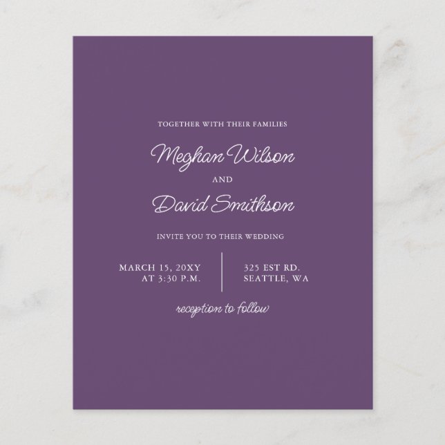 Budget Purple Modern Wedding Invitation (Front)