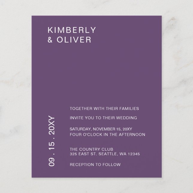 Budget Purple Modern Wedding Invitation (Front)