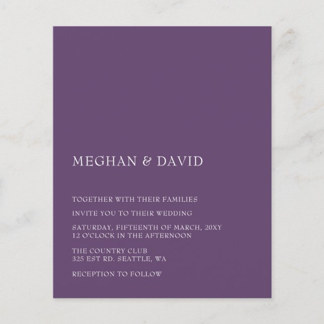 Budget Purple Modern Wedding Invitation (Front)