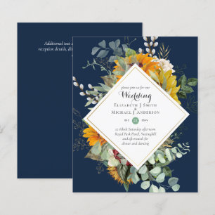 BUDGET Purple Navy Floral Wedding Invitations