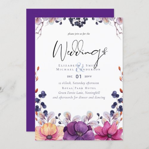 BUDGET Purple Orange Dusk Till Dawn Wedding INVITE