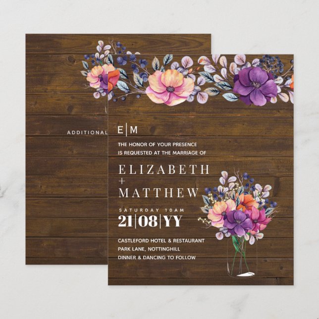 BUDGET Purple Orange Dusk Till Dawn Wedding INVITE (Front/Back)