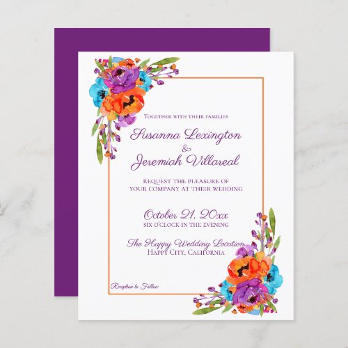 BUDGET Purple Orange Floral Watercolor Wedding