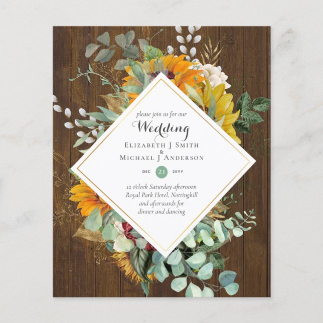 BUDGET Purple Orange Floral Wedding Invitations Flyer (Front)