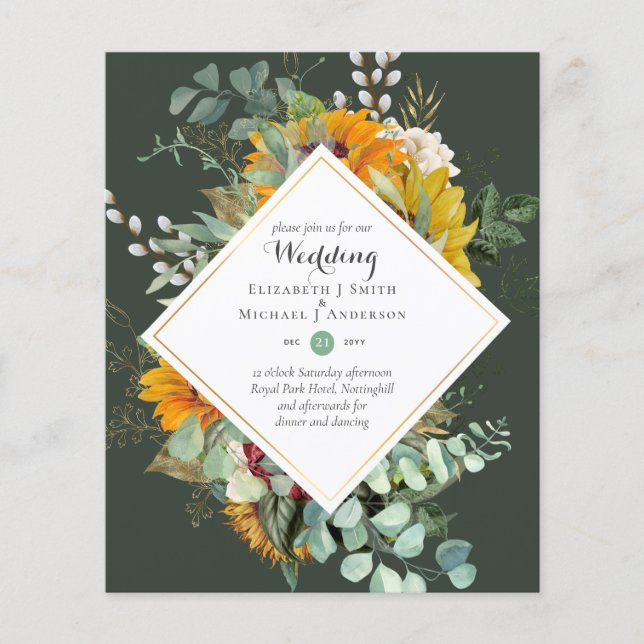 BUDGET Purple Orange Floral Wedding Invitations Flyer (Front)