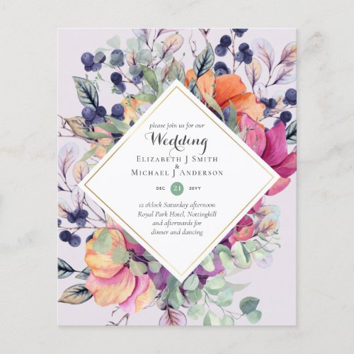 BUDGET Purple Orange Floral Wedding Invitations Flyer