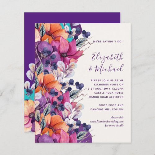 BUDGET Purple Orange Floral Wedding Invite