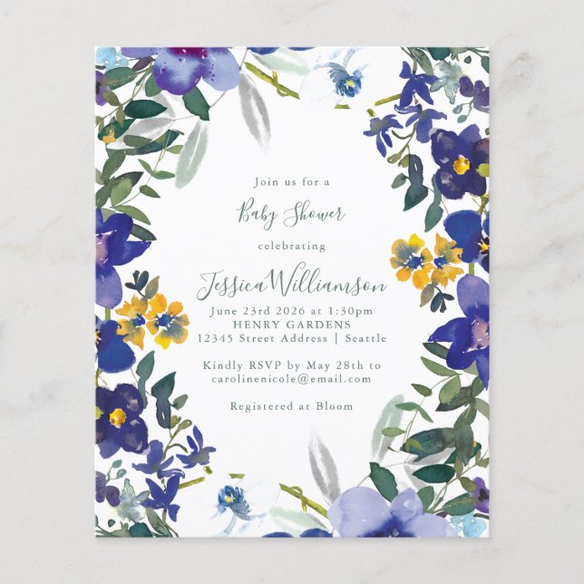 Budget Purple Orchid Floral Frame Baby Shower   (Front)