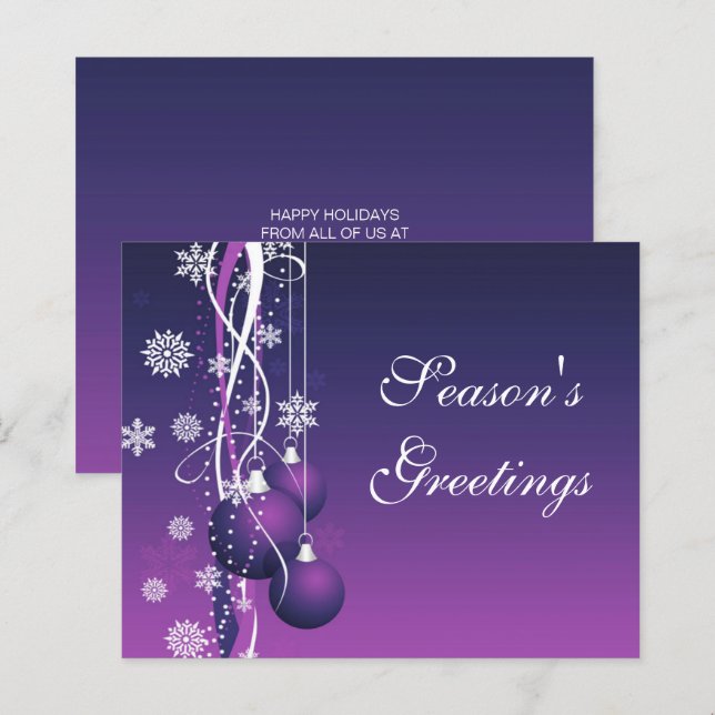 Budget Purple Ornaments Business Holiday Card (Front/Back)