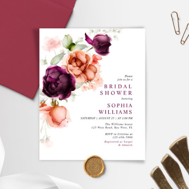 Budget Purple & Peach Bridal Shower Invitation (Creator Uploaded)