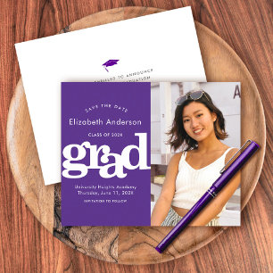 Budget Purple Photo Save Date Graduation Invite