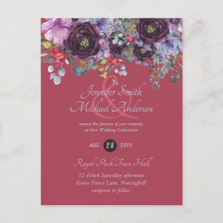 Budget Purple Plum Pink Floral Wedding Invitation Postcard