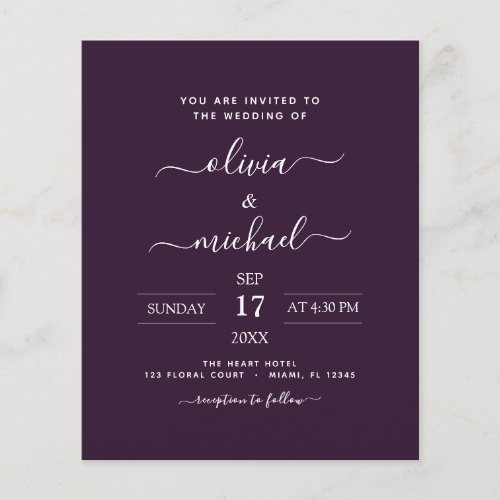 Budget Purple Plum Wedding Modern Typography Flyer