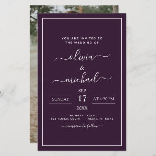 Budget Purple Plum Wedding with Photo Invitation