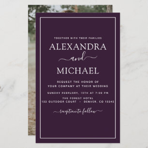 Budget Purple Plum Wedding with Photo Invitation