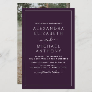 Budget Purple Plum Wedding with Photo Invitation