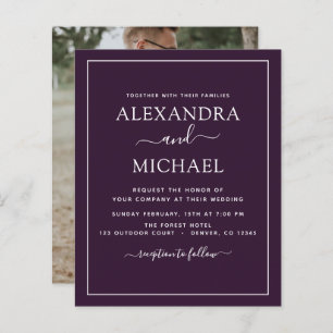 Budget Purple Plum Wedding with Photo Invitation
