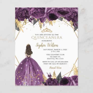 Budget Purple Princess Quinceañera Invitation