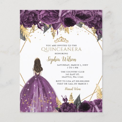 Budget Purple Princess Quinceaera Invitation
