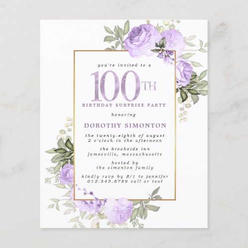 Budget Purple Rose 100th Birthday Surprise Party