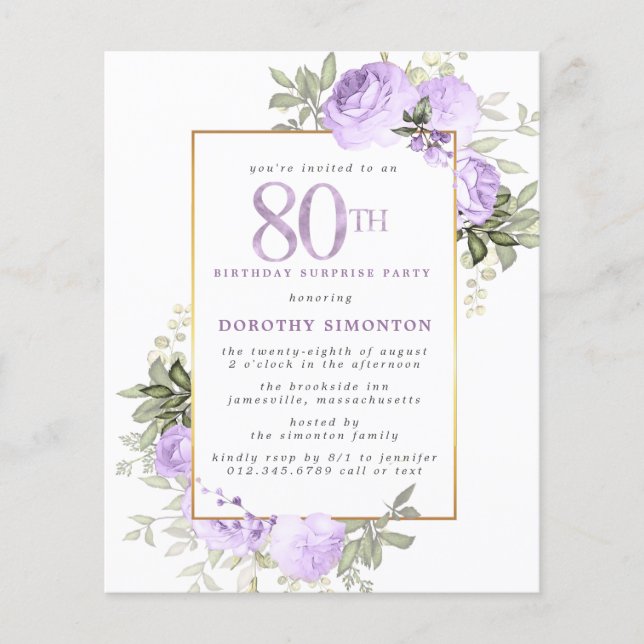 Budget Purple Rose 80th Birthday Surprise Party (Front)