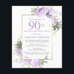 Budget Purple Rose 90th Birthday Surprise Party<br><div class="desc">Honor a special woman with this elegant and feminine 90th Birthday party invitation. 90th is written in large purple text. Birthday Surprise Party follows. The honored guest's name is also in purple capital letters. The remainder of the text is soft dove grey. The 90th birthday celebration details are surrounded by...</div>