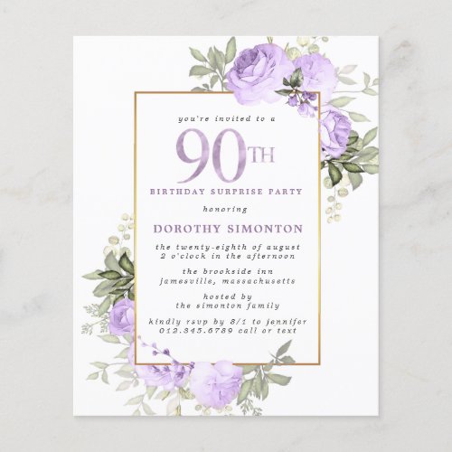 Budget Purple Rose 90th Birthday Surprise Party