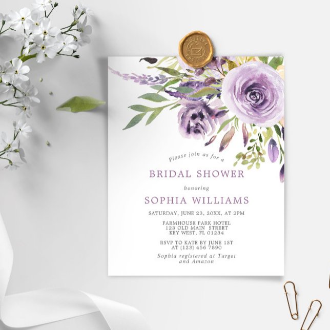 Budget Purple Rose Floral Bridal Shower Invitation (Creator Uploaded)