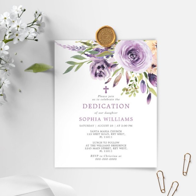 Budget Purple Rose Floral Dedication Invitation (Creator Uploaded)