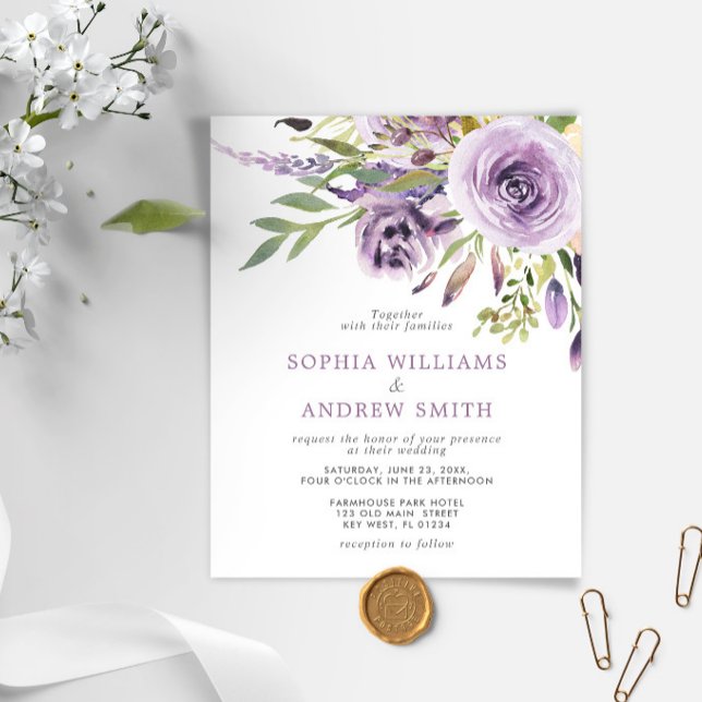 Budget Purple Rose Floral Wedding Invitation (Creator Uploaded)