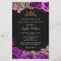 Budget Purple Roses Black Quinceañera Invitation
