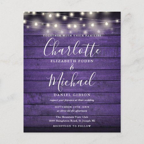 Budget Purple Rustic Lights Wedding Invitation