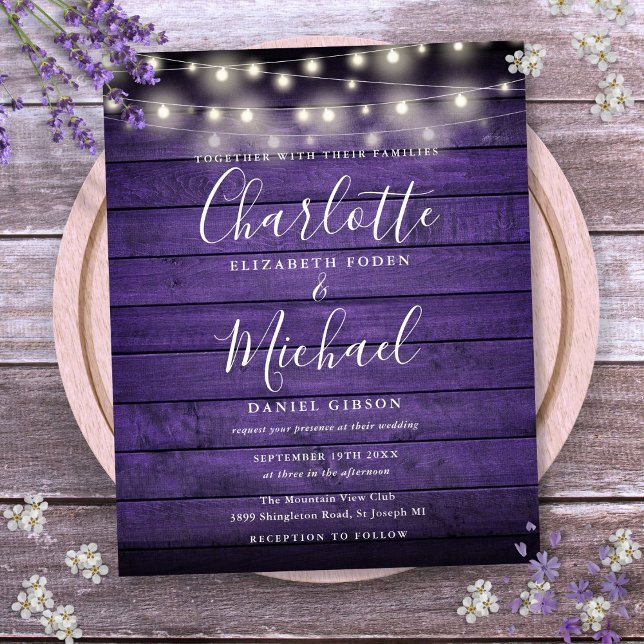 Budget Purple Rustic Lights Wedding Invitation (Budget Purple Rustic Lights Wedding Invitation)