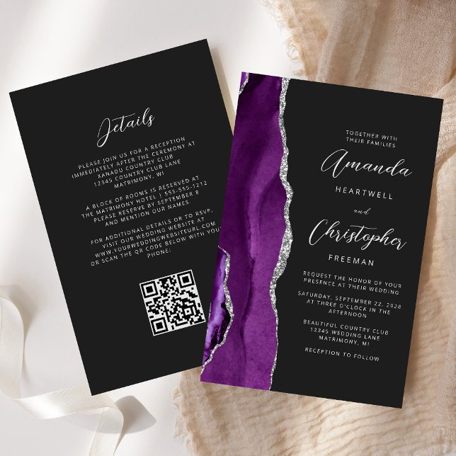 Budget Purple Silver Agate Dark QR Code Wedding (Creator Uploaded)