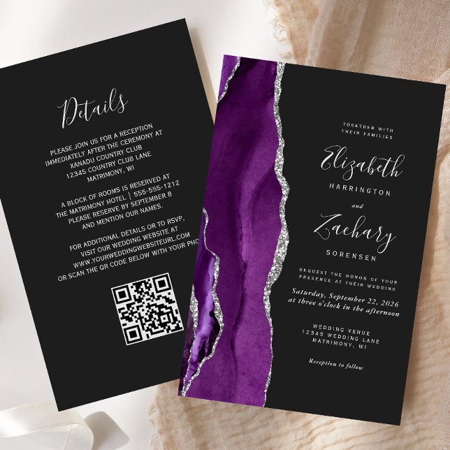 Budget Purple Silver Agate Dark QR Code Wedding (Creator Uploaded)