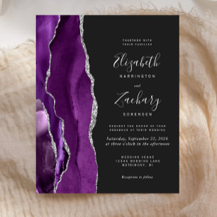 Budget Purple Silver Agate Dark Wedding Invitation
