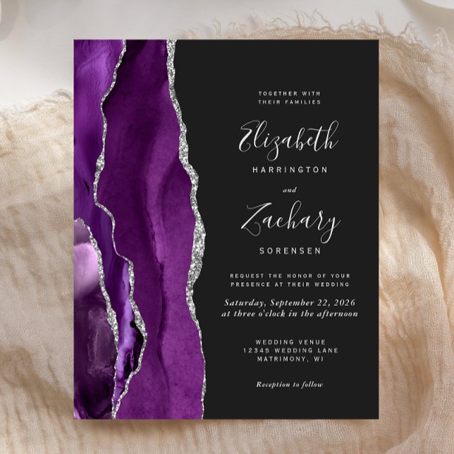 Budget Purple Silver Agate Dark Wedding Invitation (Creator Uploaded)