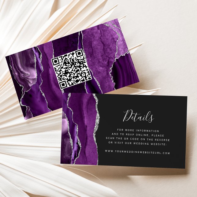 Budget Purple Silver Agate Dark Wedding QR Code Enclosure Card (Creator Uploaded)