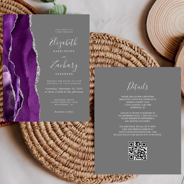 Budget Purple Silver Agate Gray QR Code Wedding (Creator Uploaded)