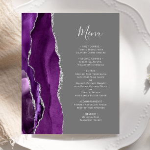 Budget Purple Silver Agate Gray Wedding Menu