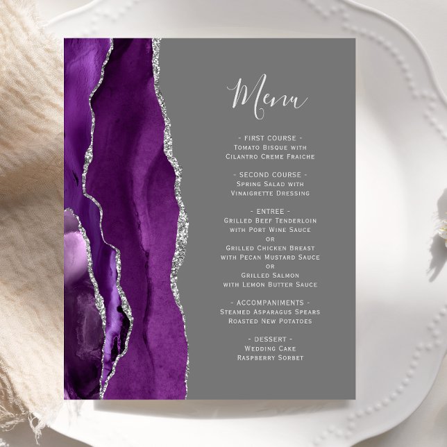 Budget Purple Silver Agate Gray Wedding Menu (Creator Uploaded)