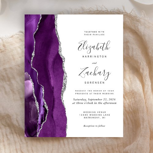 Budget Purple Silver Agate Wedding Invitation