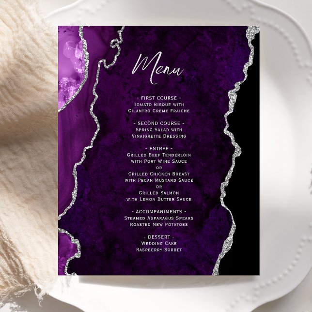 Budget Purple Silver Agate Wedding Menu (Creator Uploaded)