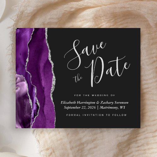 Budget Purple Silver Agate Wedding Save the Date