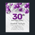 Budget Purple Silver Balloon Glitter 30th Birthday<br><div class="desc">Modern Glam Purple Violet Silver Balloon Glitter Sparkle Any Age Birthday Invitation</div>